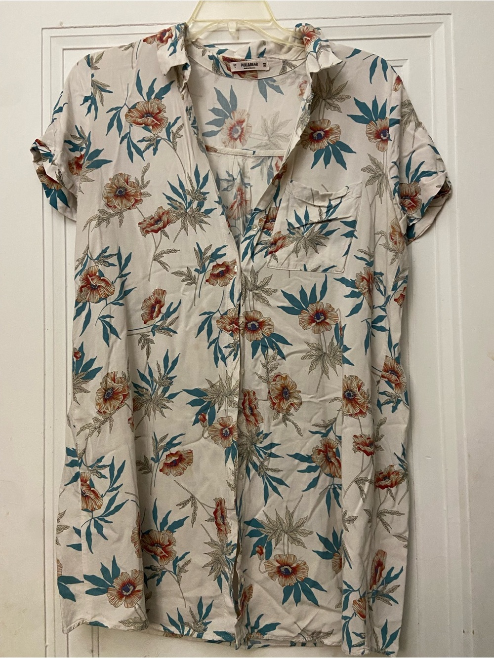 Light Cream Floral Short-Sleeve Button-Up Shirt